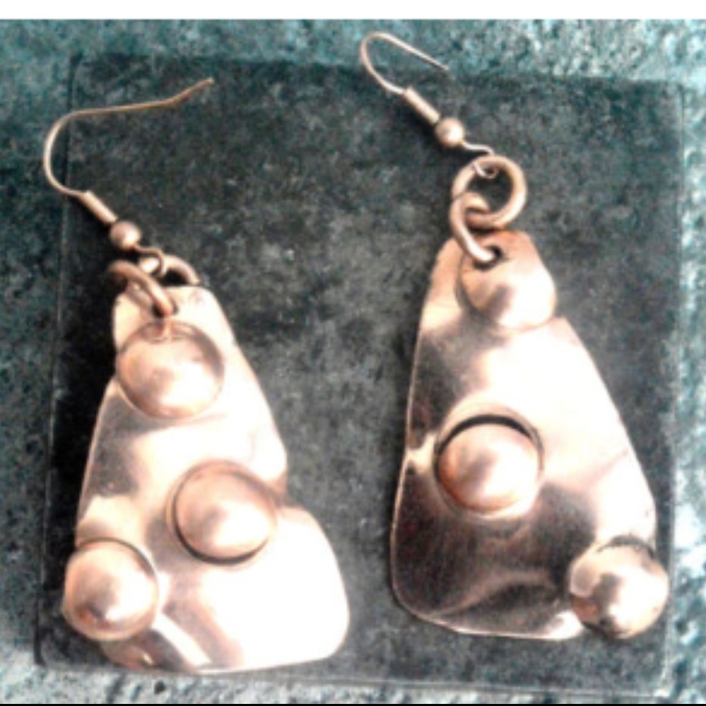 Triangle Brutalist Solid Copper Earrings Tribal Handmade Boho Gift Jewelry Punk